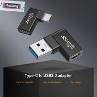 HUALANG To Type C ตัวเมียมินิ USB 3.0ตัวแปลงข้อมูลตัวผู้แฟลชไดร์ฟอลูมิเนียม90องศา USB 3.0ปลั๊กเครื่องชาร์จไฟแปลงกระแสไฟฟ้าขั้วต่ออะแดปเตอร์ OTG OTG