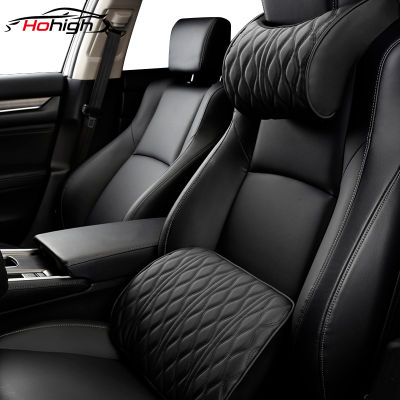 Memory Foam Car Headrest Pillow Leather Embroidered Seat Supports Sets Back Cushion Adjustment Auto Neck Rest Lumbar Pillows