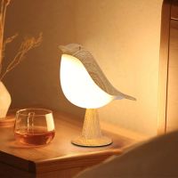 ETXModern Simple Magpie LED Bedside Lamp Small Cordless Wooden Bird Night Light Touch Control Bedroom Table Reading Lamp Home Decor