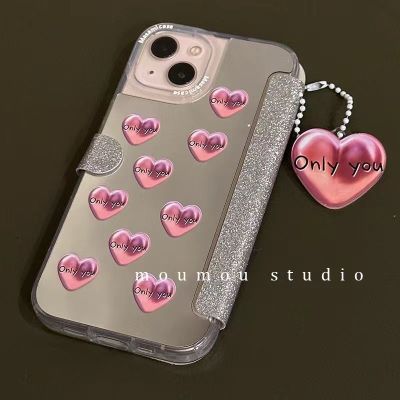ฝาพับด้านบน iphone เชลล์ Mirror สามมิติ love flip Magnetic suction for Apple 14iPhone13 mobile phone case 12promax girly 11 new