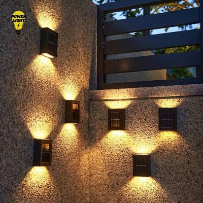 Powerlight ไฟโซล่าเซล Led Solar Light Outdoor โคมไฟกันน้ำ ไฟอัตโนมัติ โคมไฟติดผนัง Up And Down Lighting ไฟตกแต่งสวน ไ ฟถนนโซล่าเซล for ไฟติดบ้าน House Fence ไฟตกแต่ง