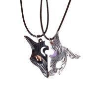 1 Pair Mask Vintage Yin-yang Kindred Eternal Hunter Spirit Wolf Pendant Friendship Couples Necklace for Valentines Day Gift