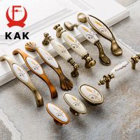 ✁ KAK Antique Bronze Ceramic Cabinet Handles Zinc Alloy Drawer Knobs Pulls Wardrobe Door Handle European Furniture Handle Hardware