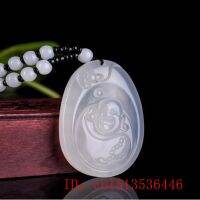 ZZOOI Jade Buddha Necklace Pendant Natural Green White Chalcedony Chinese Fashion Charm Jewelry Carved Amulet Gifts for Women Men