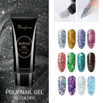 6pcs Poly White Glitter Extension Nail Gel Set, Acrylic Gel UV Fast French  Nail Manicure Building Gel With Nail Slip Solution Form Brush Clips Nail  Files