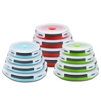 Round Silicone Foldable Bento Box Portable Foldable Microwave Food Box Salad Snack Bowl with Lid
