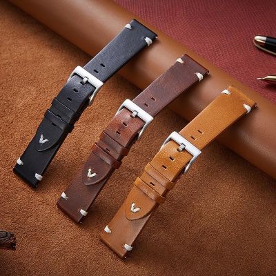 ✸۩✁ ใหม่ Oil Max Leather 20มม. 22มม. Watch Strap Handmade Wristband Belt Brown Coffee Watchband Quick Release