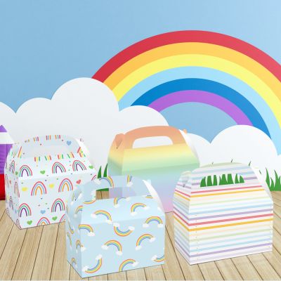DD080 4Pcs Sweet Rainbow Baby Shower Party Candy Packing Portable Gift Box Pack Birthday Party Decorations Favor Box