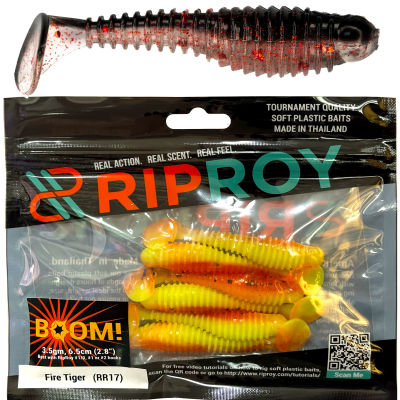 เหยื่อยาง RipRoy Boom "เรียบร้อย บูม" ปลายาง เท็กซัสริก 6.5cm (2.8"), 3.5g (6 ตัว) หนอนยาง ตกปลาช่อน ตกปลากะพง Texas Rig  เหยื่อยางคุณภาพมือโปร ผลิตในไทย