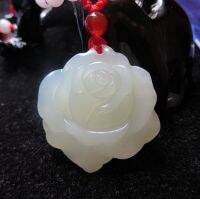 Natural White Jade Rose Pendant Jadeite Flower Necklace Charm Jewellery