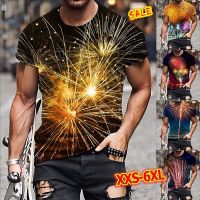 2023 NEW3D พิมพ์ดอกไม้ไฟฟ้าผ่าแขนสั้นเสื้อยืดด้านบน