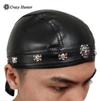 Faux หนัง BIKER Skull Cap รถจักรยานยนต์ Bandana HEAD Wrap Du Doo DO Rag Black Hat