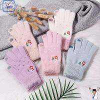 SADIE แฟชั่น สีทึบ การ์ตูน ถุงมืออุ่น ถุงมือหน้าจอสัมผัส Snowman Embroidery Mittens ถุงมือขนยาว