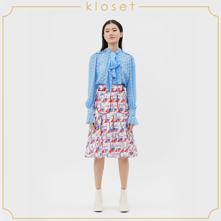 kloset-electric-print-skirt-aw20-s005-เสื้อผ้าแฟชั่น-เสื้อผ้าผู้หญิง-กระโปรงแฟชั่น-กระโปรงบาน-กระโปรงพิมพ์ลาย