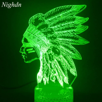 Nighdn 3D ชาวอินเดียนโบราณ LED ภาพลวงตาแสงโคมไฟกลางคืนด้วยสาย USB และ16สีประดับห้องเด็กของขวัญคริสต์มาส