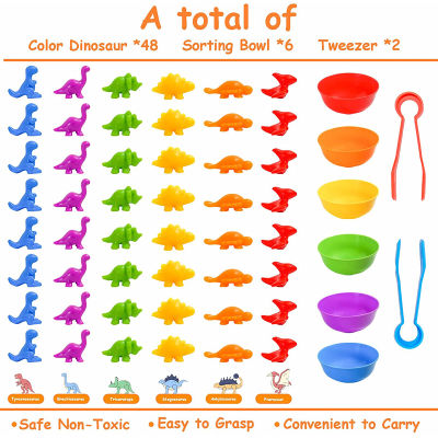 นับไดโนเสาร์สัตว์ของเล่นนับเรียงลำดับประสาทสัมผัสของเล่นความรู้ความเข้าใจการเรียนรู้คณิตศาสตร์ของเล่นจำนวนและสีนับของเล่น