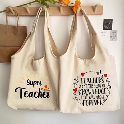 COD DSFGERERERER Super Teacher Print Reusable Shopping Bag Ladies Canvas Bag Large Capacity Storage Bag School Bag Teachers Day Gift