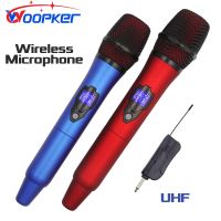 Woopker ไมโครโฟนไร้สายแบบมืออาชีพไมค์ลอย2ช่อง UHF สำหรับงานเลี้ยงวันเกิดการประชุมการแสดงคาราโอเกะ