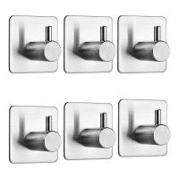 6 Pieces Adhesive Towel Hooks, Stainless Steel Bathroom Wall Hooks, Waterproof and Oil Resistant Adhesive Towel Hooks