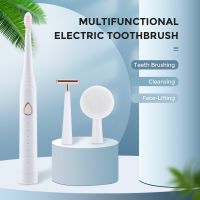 【LZ】№✒❂  Multifuncional instrumento de limpeza elevador fino rosto beleza vara três-em-um cabelo macio escova de dentes elétrica mais limpo