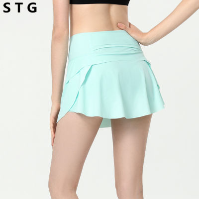 Summer Tennis Skirts Women Golf Pantskirt Nylon Sports Fitness Shorts Pocket High Waist Yoga Running Shorts Skirt Gym Clothing