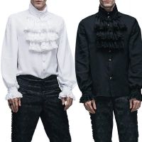 2023High quality new style Halloween 2022 European and American Amazon Gothic Ruffle Stand Collar Long Sleeve Tie Pure White Pleated Stage Wear Performance Clothes