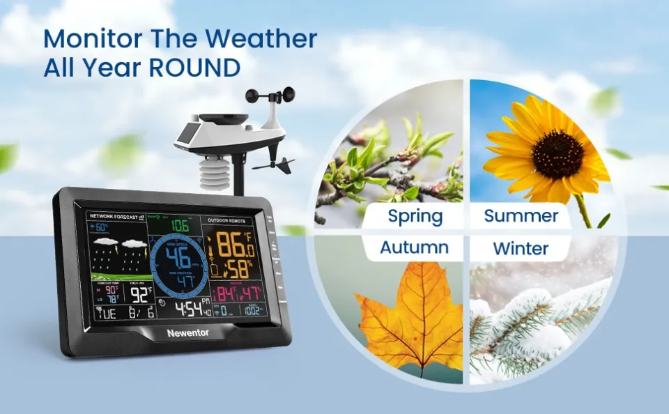 Newentor Weather Station Wireless Indoor Outdoor with Rain Gauge and W