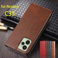 เคสหนังแบบปิดการดูดด้วยแม่เหล็กสำหรับ Realme C35กระเป๋าเก็บบัตรกระเป๋าโทรศัพท์ซองกระเป๋าแบบพับได้เคสตุ้งติ้งโทรศัพท์