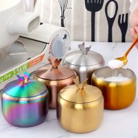 Kitchen Stainless Seasoning Condiment Pot Large Diameter Spice Salt Sugar Container Jar Tool with Lid &amp; Spoon