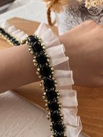 3.5CM Wide Gold Black White Chiffon 3D Pleated Tulle Lace for Fringe Trim Wedding Pom Dresses Ribbon Fabric Sewing Accessories Fabric  Material