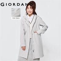 GIORDANO Women Jackets Polar Fleece-Lined Hooded Windbreakers 2-Way Open Zipper Windproof Warm Mid Long Casual Jackets 05372675