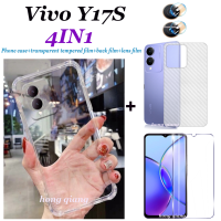 (4 In 1) สำหรับ Vivo Y17S, Y16, Y27, 2023, Y36, Y35 Y15A เคสโทรศัพท์ Y35,สี่มุมโปร่งใสกันกระแทกเคสโทรศัพท์ + ฟิล์มเซรามิกหน้าจอ + ฟิล์มเลนส์ + ฟิล์มด้านหลัง