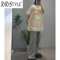 RYRYSTYLE ชุดเดรสเสื้อยืดแขนสั้นปักเลื่อมลายการ์ตูนทรงหลวมสำหรับฤดูร้อนแฟชั่นของผู้หญิง