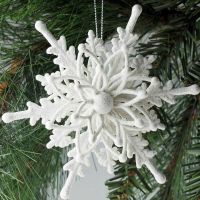 6pcs 3D Snowflake Pendant Plastic Glitter Hanging Christmas Flower White Snowflake Christmas Tree Ornament for Home Party Decor