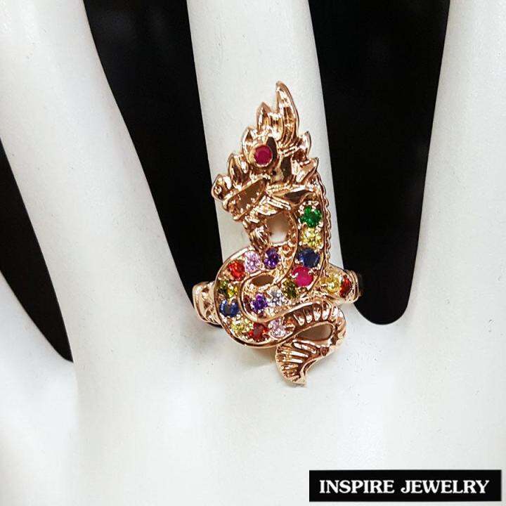 inspire-jewelry-แหวนพญานาค-พญานาคนพเก้า-ตัวเรือน-pink-gold-หรู-พรเก้าประการ-นำโชค-เสริมดวง-งานจิวเวลลี่-พร้อมถุงกำมะหยี่หรู