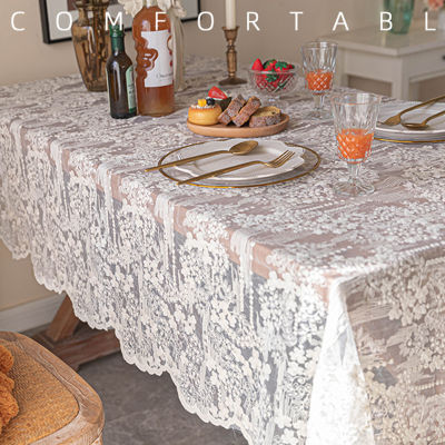 （HOT) ผ้าปูโต๊ะลูกไม้วินเทจสไตล์ฝรั่งเศสผ้าคลุมโต๊ะอาหารทรงสี่เหลี่ยมปักลายสีขาวที่รองโต๊ะกาแฟ ins สไตล์ยุโรป