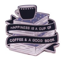 C4365 Happiness is a cup of coffee and good book Brooches Pins Enamel Badges Backpack Denim Lapel Decoration Jewelry Gift Fashion Brooches Pins