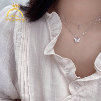 Hello Girl Jewelry Korean Fashion Double Layer Butterfly Pendant Necklace for Women Jewelrys Accessorie