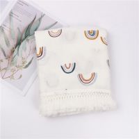 FL Baby Tassel Swaddle Wrap Pure Cotton Muslin Receiving Blanket Newborn Infant Photography Props