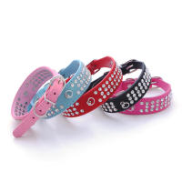 Rhinestone Dog Collar 3 Rows Suede Leather Diamante Cat Puppy Collars 5 Colors For Small Medium Dogs Chihuahua