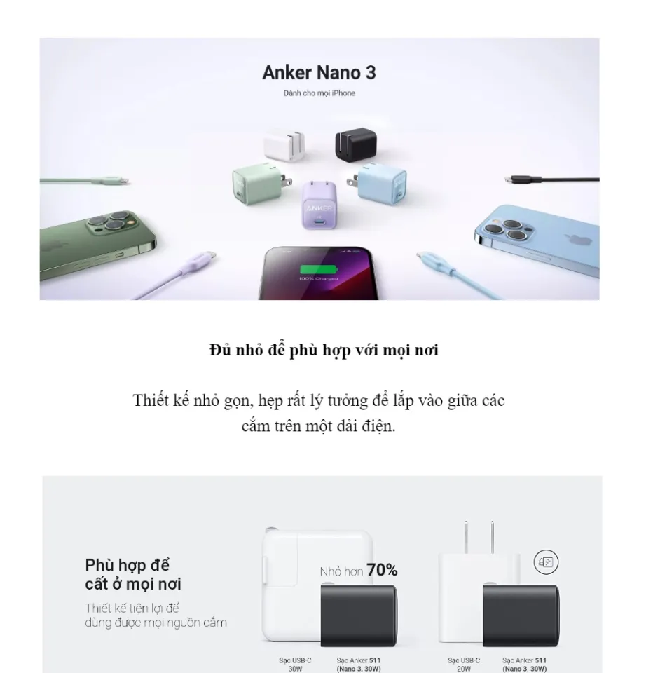 Sạc Anker 511 Nano Pro PIQ 3.0 20W ...