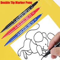 10PCS Black Red Blue Double Tip Fine Waterproof Permanent Oily Marker Pen Quick Drying Hook Line Pen Draw Paint Write Supplies