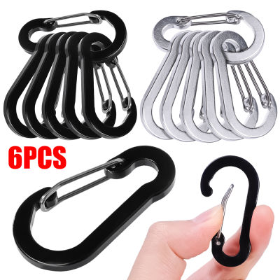 6ชิ้นที่หัวเข็มขัด Carabiner ในอะลูมินัมอัลลอยแคมป์กลางแจ้งหัวเข็มขัดสปริงสแตนเลสแขวนได้รวดเร็วอเนกประสงค์ห่วงนิรภัยสำหรับปีนเขาตกปลาอุปกรณ์ปีนเขา