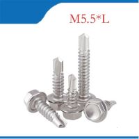 【▼Hot Sales▼】 shepeng99262925 สกรูยึดสกรูเจาะด้วยตนเอง M5.5สำหรับหลังคาสกรูเจาะด้วยตนเองแผ่น Hex เครื่องซักผ้าโลหะหัวสกรูสแตนเลส410