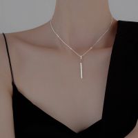 Fashion New Jewelry 925 Sterling Silver AAA Zircon Strip Shape Pendant Necklaces One Word Diamond Necklace for Women Wedding Fashion Chain Necklaces