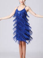 สตรีเซ็กซี่แขนกุดห้องบอลรูม Salsa Tango Cha Cha Rumba Samba Dancewear Sequins Fringe Latin Dance Dress