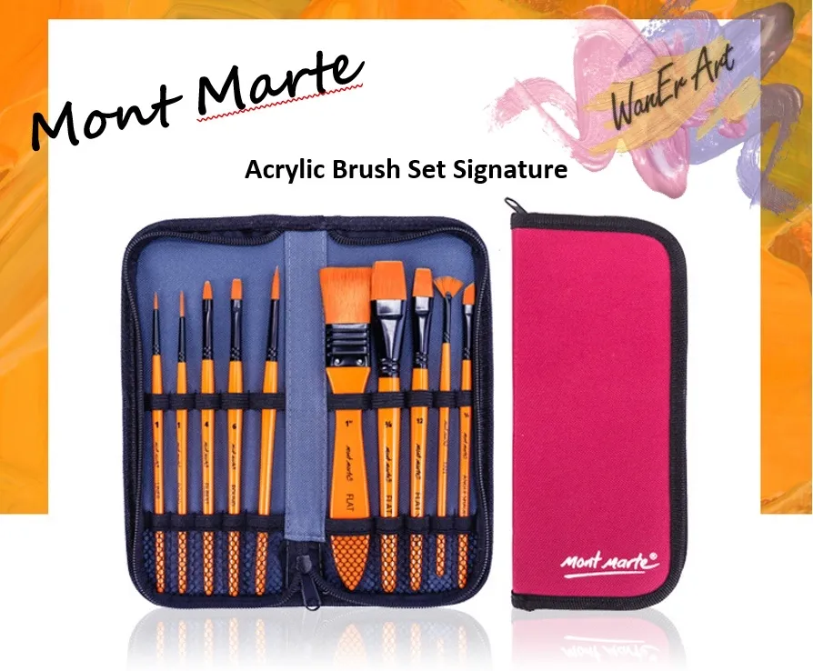 Acrylic Paint Brush Set Taklon Bristles Zip Case Wallet Travel