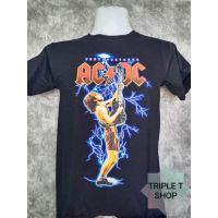 2023 เสื้อยืดแขนสั้นลายวง ACDC ขนาดใหญ่สไตล์ฮิปฮอปสตรีทแฟชั่นย้อนยุคลำลองขนาดใหญ่