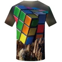 RubikS Cube T-shirts Men Geometric Tshirts Print Squared T shirts 3d Mountain Tshirt Anime Colorful Tshirts Novelty