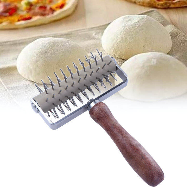 INAPO Pastry Wooden Handle Stainless Steel Pie Dough Roller Pizza